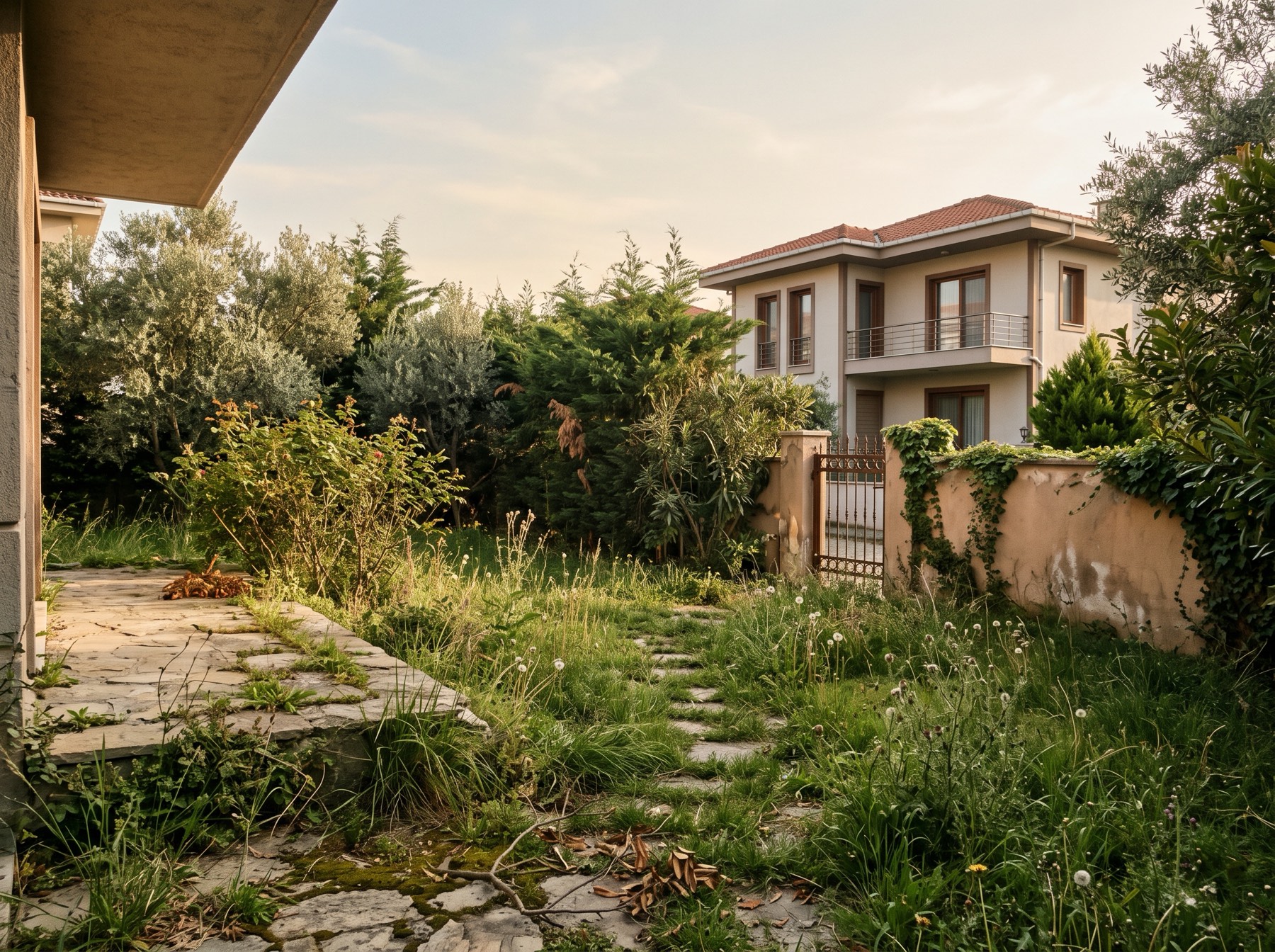 Beylikdüzü'nde villa bahçesi bakımı — bakım öncesi